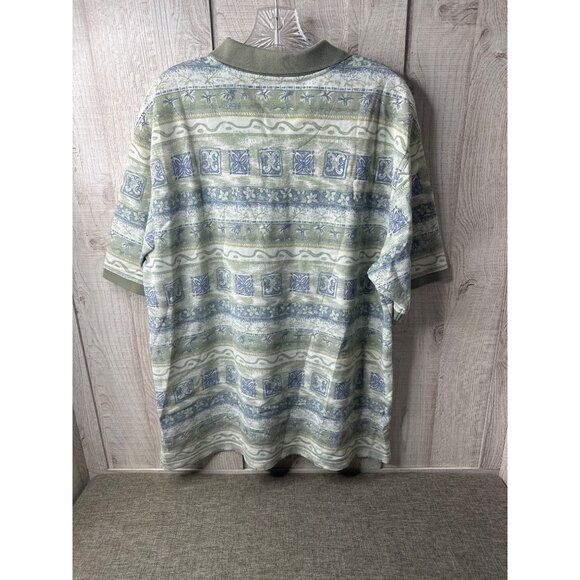 Field & Stream Mens XL Green Blue Patterned Polo Shirt Palm Trees Casual Cruise - Picture 2 of 6